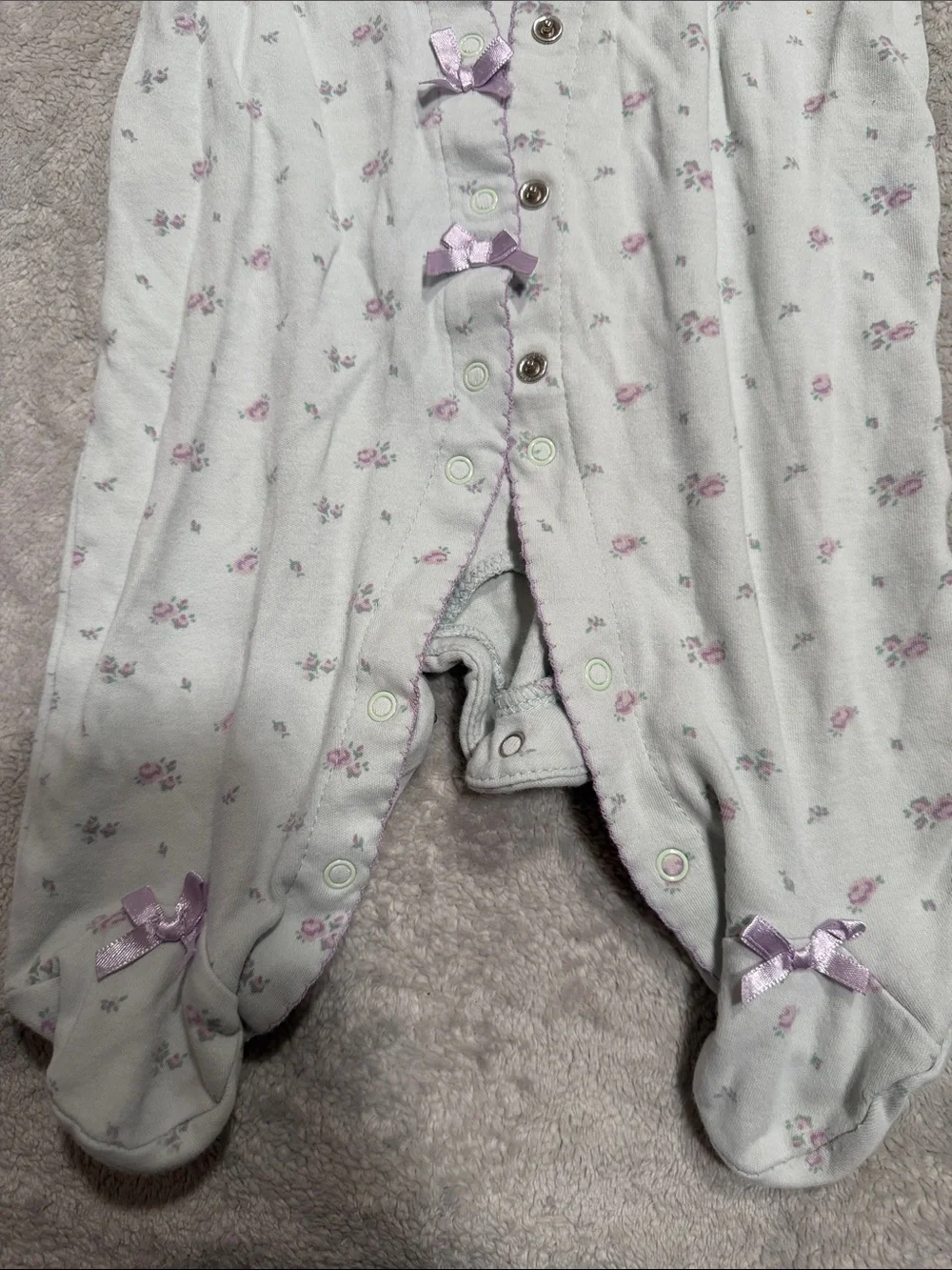 Little Me White Footed One-Piece with Pink Floral Bows